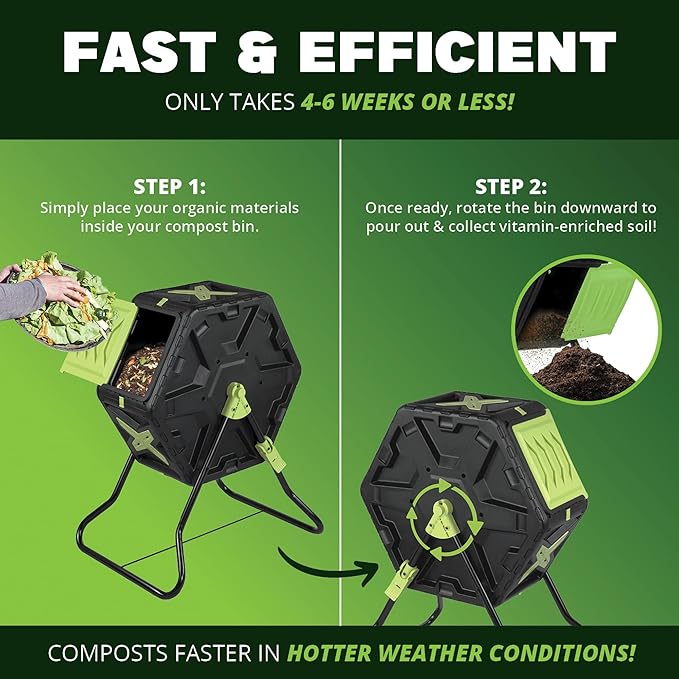 Simply Bio 21 Gallon Outdoor Compost Tumbler Bin – BPA-Free, Rotating Composting Bin for Garden, Yard, and Kitchen Waste, Fast Soil Creation, Weather-Resistant Outdoor Composter
