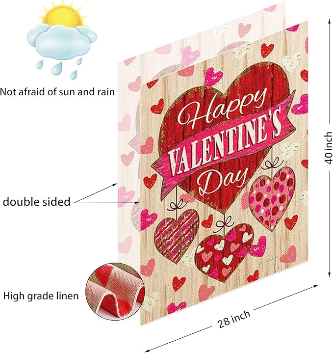 JQAQJU 3PCS Large Valentine Garden Flag 28 x 40, Double Sided Yard Flags, Outdoor Decorations for Valentine Happy Spring Happy Easty St Patricks Day, High-density Linen