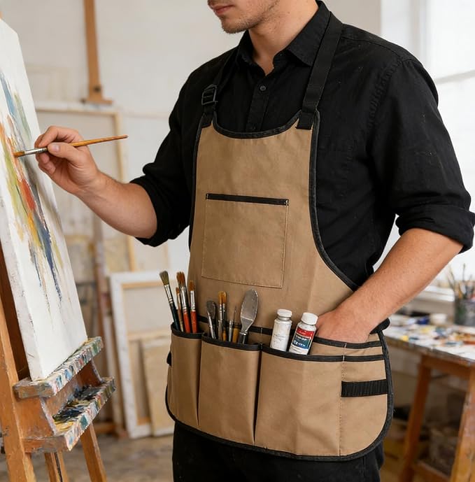 Work Tool Aprons for Men Women Waterproof Garden Apron with Pocket Torso Length Canvas Apron for Planting Woodworking