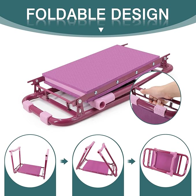 Foldable Garden Kneeler and Seat – 2-in-1 Gardening Stool with a Tool Storage Pouch, Lightweight and Portable for Elderly, Outdoor, Lawn Care