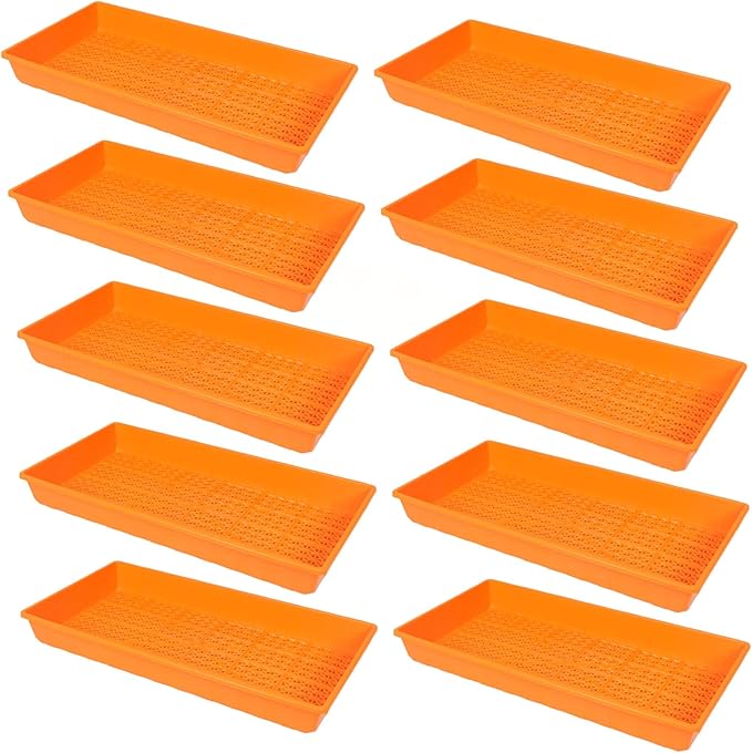 SUNPACK 10" x 20" Heavy Duty Mesh Plastic Seed Starting Tray, Orange, 2.3" (Pack of 10) - Ensures Water Drainage and Aeration, Perfect for Greenhouses or Indoor Gardening