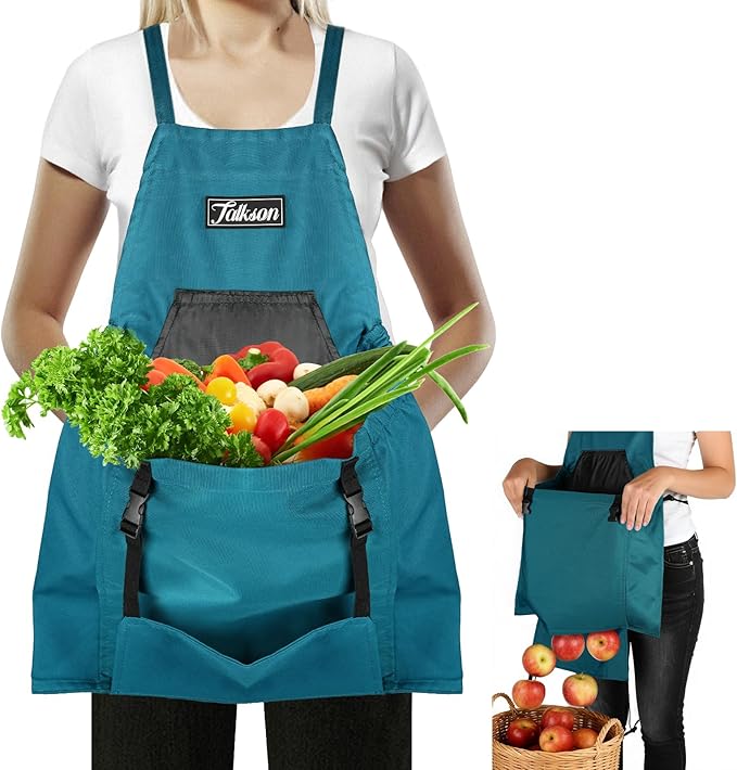 Gardening Apron, Garden Apron with Quick Release Pockets,Water Resistant Oxford with Adjustment Cross Strap,Farm Work