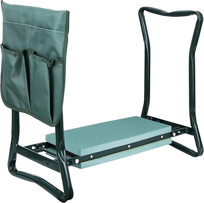 Smartxchoices Folding Garden Kneeler Seat Garden Bench Stool with Handles, Multi-use Pouch, Heavy Duty Yard Gardening Chair with Soft Kneeling Pad,Green