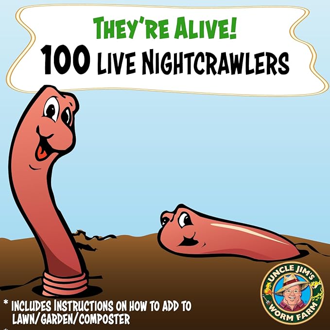 Uncle Jim's Worm Farm 100 Count Super Red European Nightcrawlers for Composting and Garden Soil Aeration | Large Nightcrawlers Improve Soil Structure and Quality for Healthier Gardens