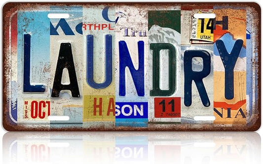 Vintage Laundry Metal Tin Sign License Plate Laundry Room Wall Decor for Home 12 x 6 Inches