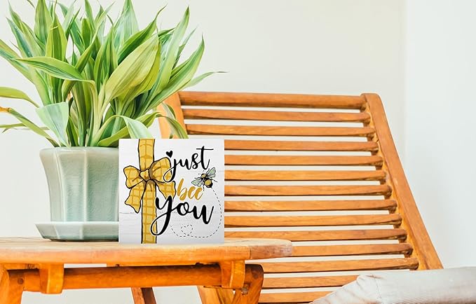 Rustic Wooden Plaque,Tiered Tray Decor Tabletop Shelf,Just Bee You Sign,Bee Lover Gifts,Home Accessories 5 x 5 Inch