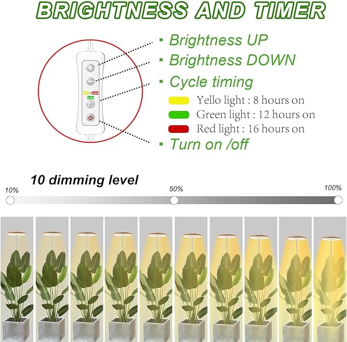 Plant Grow Light,yadoker LED Growing Light Full Spectrum for Indoor Plants,Aluminum Walnut Wood Grain Plant Lights,Height Adjustable, Automatic Timer, 5V Low Safe Voltage,Idea for Large Plant Light，
