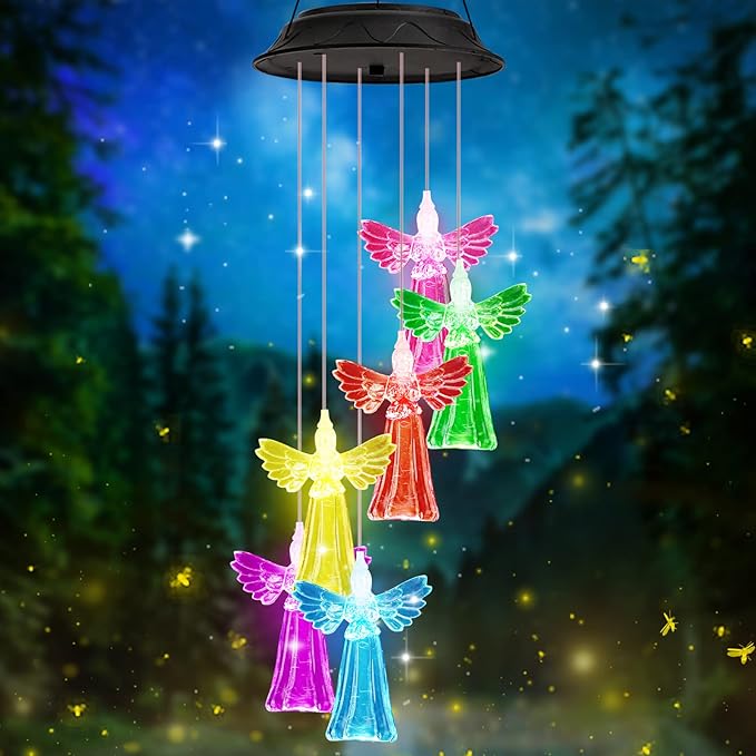 Birthday Gifts for Women Mom Grandma, Gardening Gifts for Women, Angel Solar Wind Chimes for Outside, Wind Chimes Outdoor Waterproof, Solar Lights Outdoor Decorative for Garden Patio Yard
