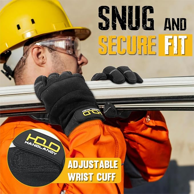 HANDLANDY Work Gloves for Men & Women, Utility Mechanic Working Gloves Touch Screen, Flexible Gardening Gloves for Yard
