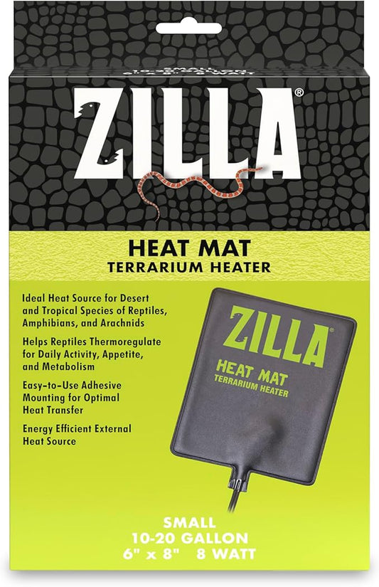 Zilla Heat Mat, Terrarium Heater for Reptiles, Snakes (Ball Pythons, Corn Snakes), Leopard Geckos, Tortoises, Amphibians and Arachnids, Small, Fits 10-20 Gallon, 8 Watt