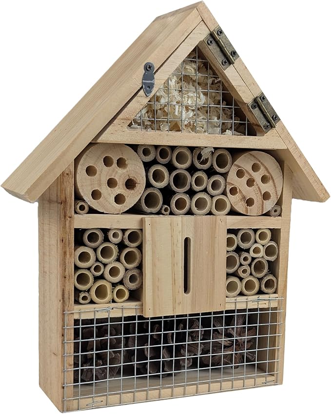 Niteangel Natural Wooden Hanging Bee House for Gardens | Natural Wooden Butterfly Hotel for Bee, Butterfly, Ladybirds, Beneficial Insect Habitat, Bee Hotel Garden