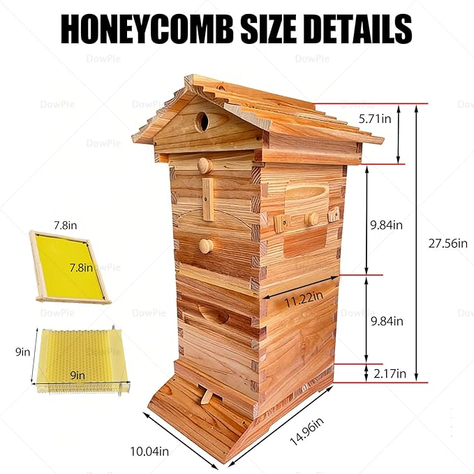 Wooden Beehive Starter Kit for Beginners, Self-Flowing Bee Hive with Mold Resistance, Easy Assembly Complete Set for Backyard Beekeepers & Garden Pollinators