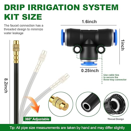 Drip Irrigation System 50FT, 1/4 inch Hose Garden Irrigation Kit with 15pcs 360° Adjustable Copper Nozzles, Upgrade Atomizing Watering System for Yard, Plants, Lawn, Greenhouses Accessories