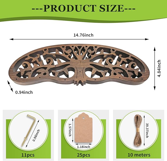 Rustic Herb Drying Rack Hanging,Wooden Tree of Life Dried Herb Flowers Rack Wall Art,Home Kitchen Witch Decor Wall Flowers Grass Gift,with 11 Hooks and 25 Gift Cards & 40 Inch Twine