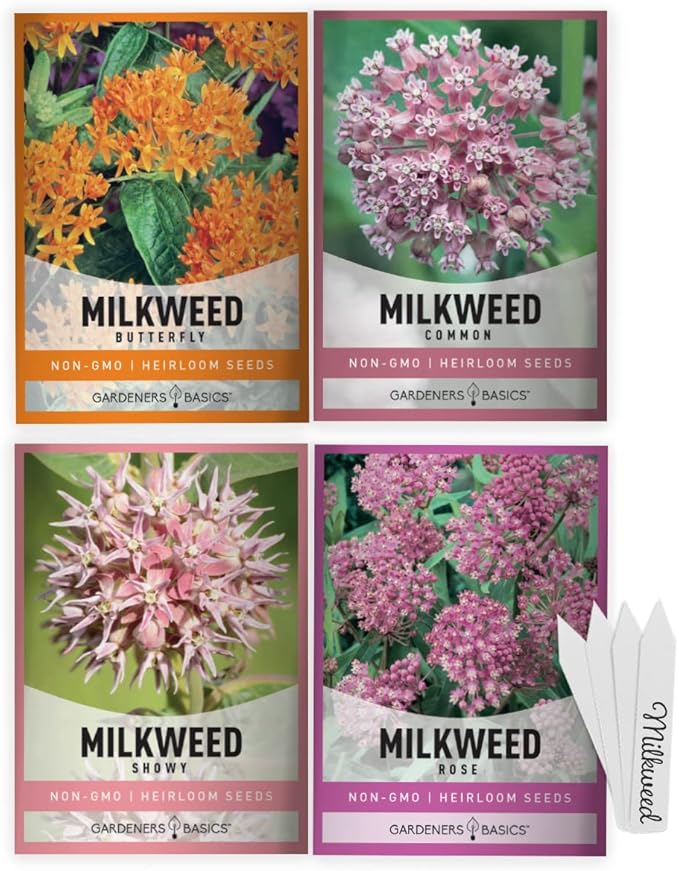 Butterfly Milkweed Seeds Starter Kit – Grow 4 Beautiful Milkweed Varieties – Non-GMO Heirloom Seeds, Complete Indoor & Outdoor Butterfly Grow Kit, Perfect for Monarch Butterflies & Pollinators