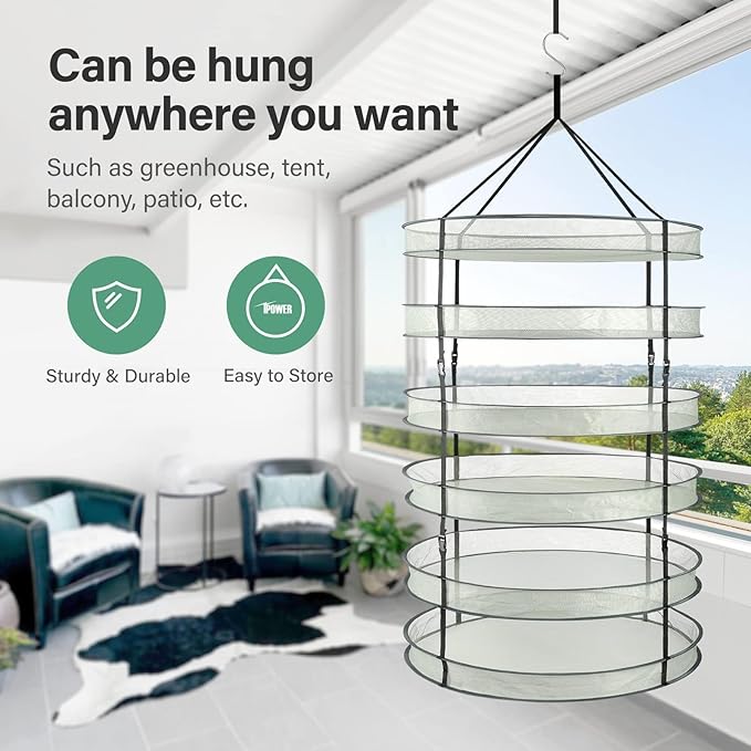 Simple Deluxe 36" 6-Tier Hanging Drying Rack, Foldable Mesh Basket with Hook – Detachable Herb & Fruit Dryer, Space-Saving for Kitchen, Garden, 2 Pack