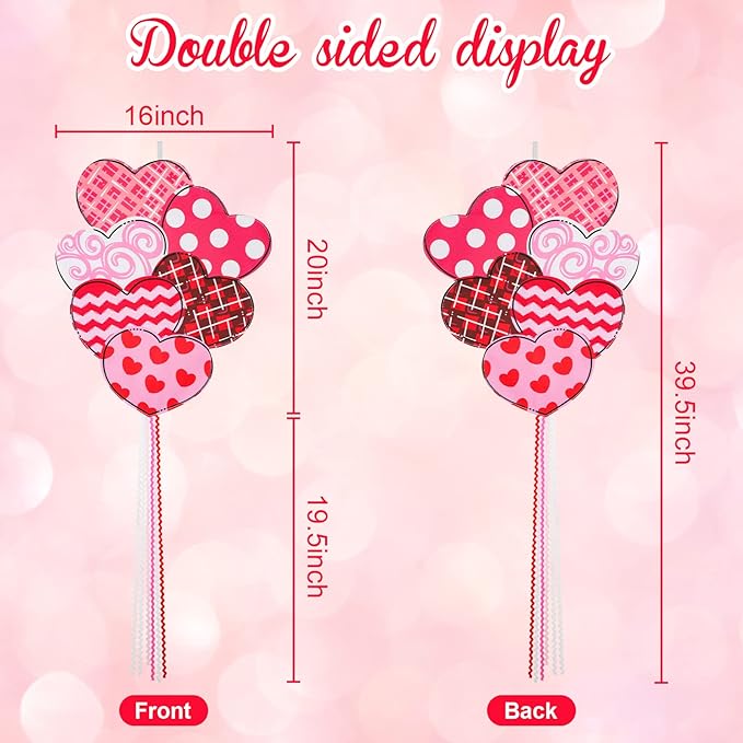Valentine Garden Flag Outdoor Decorations for Outside Double-Sided Printed, Pink Red White Heart Valentine's Day Yard Flags House Yard Spring Seasonal Decoration 16 x 39.5 Inch Striped Plaid
