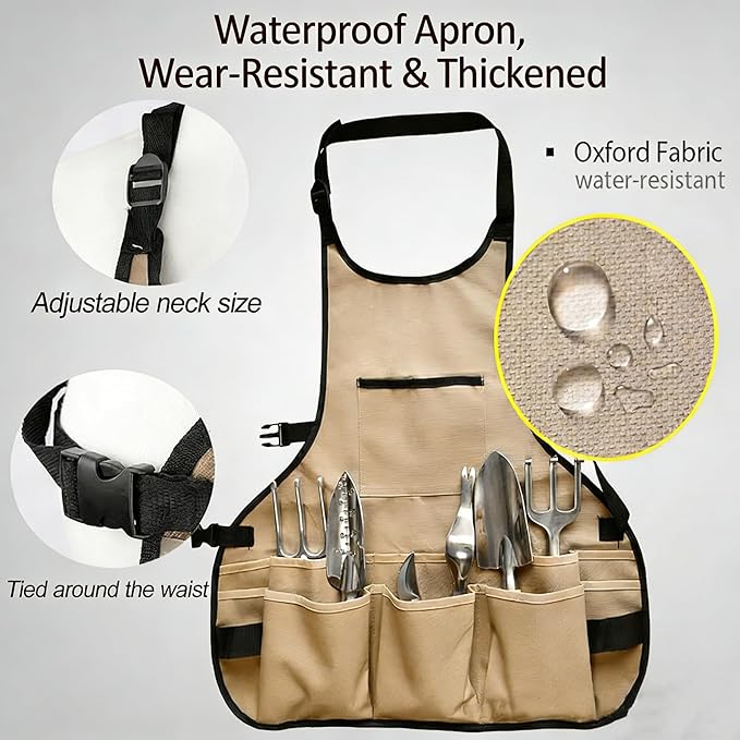Work Tool Aprons for Men Women Waterproof Garden Apron with Pocket Torso Length Canvas Apron for Planting Woodworking