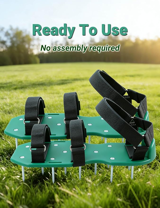 Lawn Aerator Shoes for Lawn, Soil Yard Aerator Tool with Hook & Loop Straps for Effectively Aerating, One Size Fits All Free-Installation Lawn Shoes for Yard Garden Patio Grass