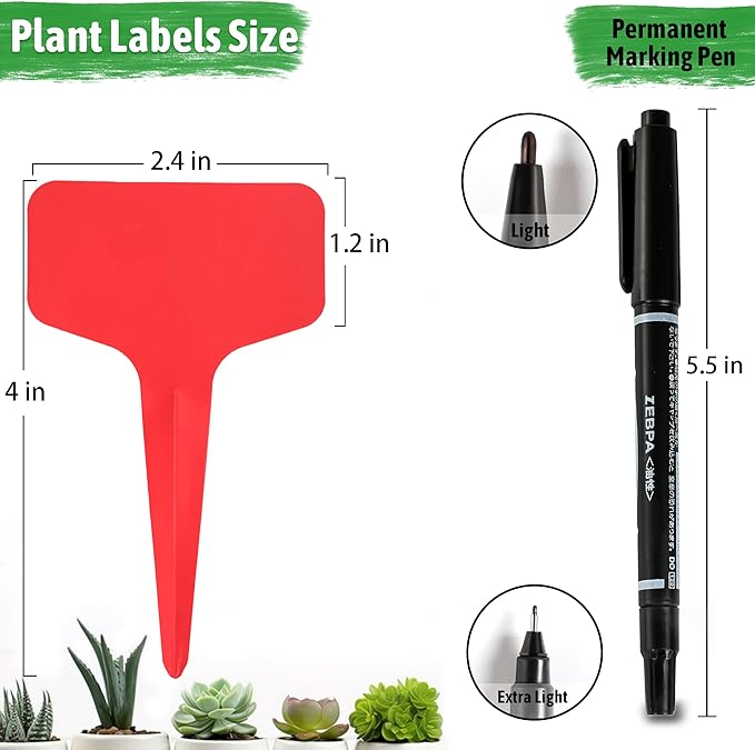 Plant Labels Tags 200Pcs T-Type Plant Markers Plastic Plant Label Tags Garden Tags Plant Labels for Outdoor Garden Waterproof Plant Label Identification Stakes with Permanent Marking Pen 5 (Red)