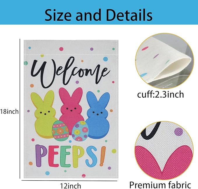 Easter Garden Flags Decors,12x18 Inch Vertical Double Sided Easters Bunny Eggs Yard Decorations Outdoor Anniversary Front House Lawn Outside Decor Garden Flag