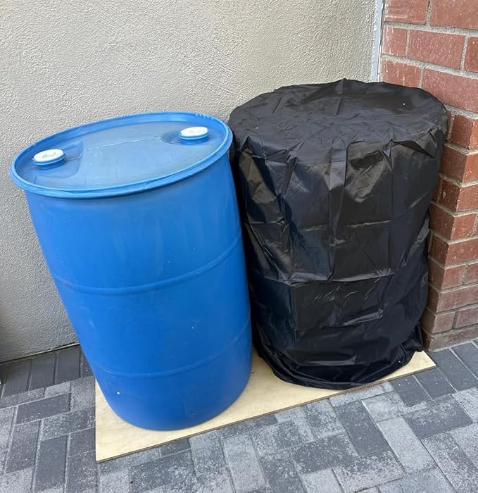 55 Gallon Drum Cover 25x37in Waterproof Storage Barrel Universal Rain Barrels Cover UV Full Protection for Patio Lawn Garden Rain Barrels Accessories (black-24.7x40.4in)