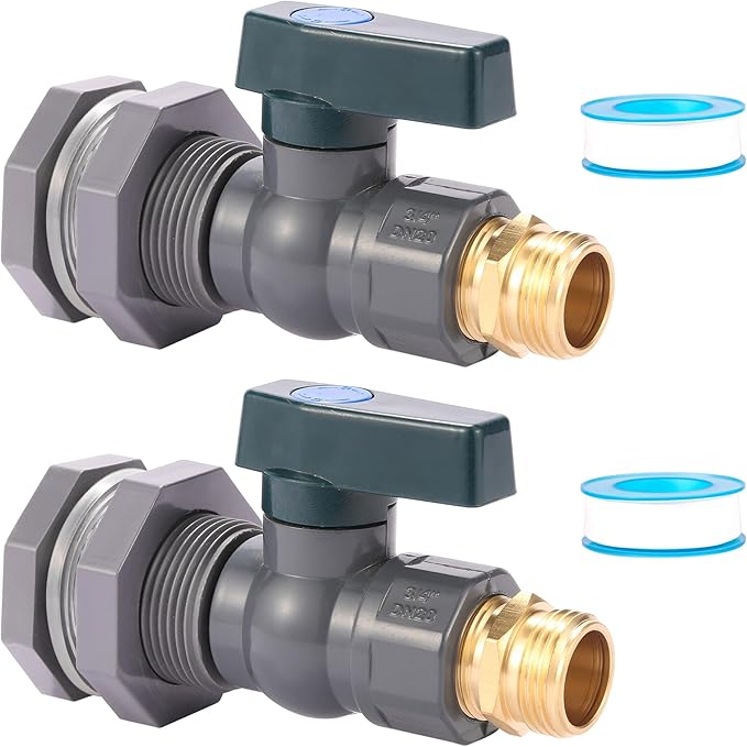 2 Set 3/4 Inch Rain Barrel Spigot Kit - BILAL Water Barrel PVC Garden Diverter Kit with Bulkhead Fitting Hose Faucet Adapter and Thread Seal Tape for Water Tanks, Aquariums, Tubs, Pool, Garden Barrel