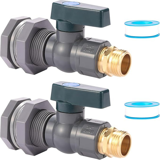 2 Set 3/4 Inch Rain Barrel Spigot Kit - BILAL Water Barrel PVC Garden Diverter Kit with Bulkhead Fitting Hose Faucet Adapter and Thread Seal Tape for Water Tanks, Aquariums, Tubs, Pool, Garden Barrel