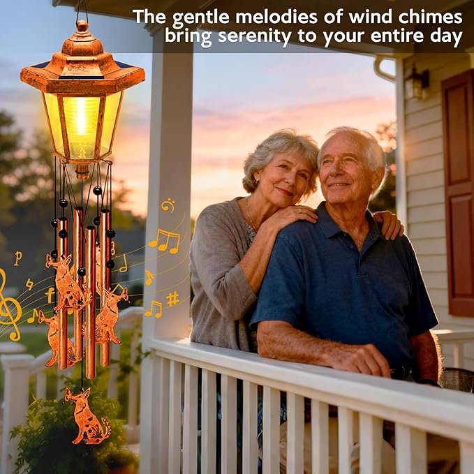 Large Solar Dog Wind Chimes with Wind Catcher/Solar Decor Light to Create a Zen Atmosphere Suitable for Outdoor, Garden, Patio Decor Classic Bronze Wind Chimes as A Sympathy/Memorial Gift for Unisex