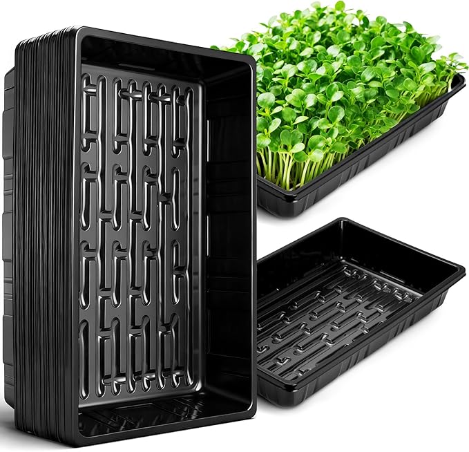 Sckee Upgraded 20 Pack Plant Growing Trays Seed Starting Tray Microgreens Growing Trays Seedling Plant Germination Starter Tray Transplant Fodder Flats, No Holes, No Leakage, Reusable (1015)