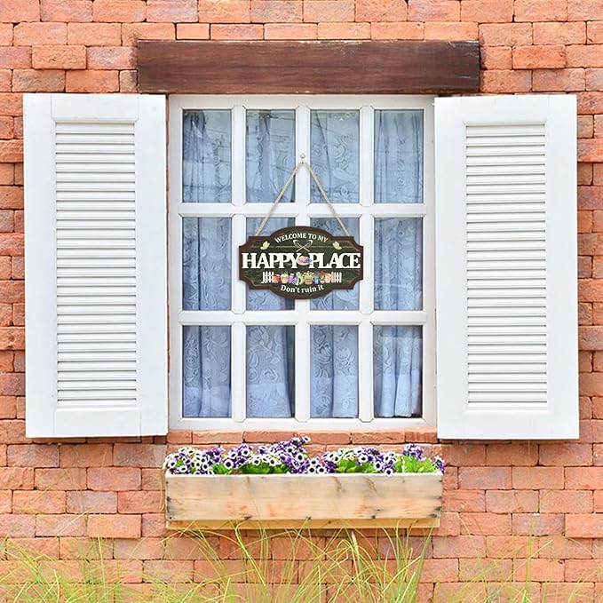 HOURIA 3D Welcome to my Happy Place Don't Ruin it Sign for Patio Yard Garden Decor,Funny Garden Signs for Outside,Gardening Gifts for Gardeners Women Men,Plant Lover Gifts