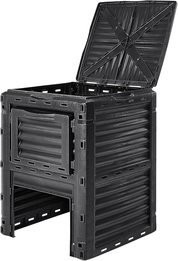 VEVOR Garden Compost Bin 80 Gallon, BPA Free Composter, Large Capacity Outdoor Composting Bin with Top Lid and Bottom Door, Easy Assembling, Lightweight, Fast Creation of Fertile Soil