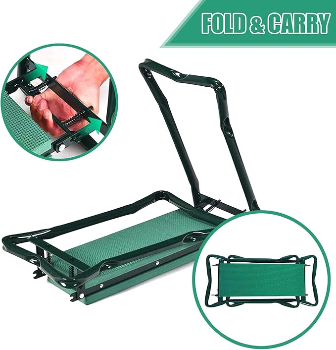 Garden Kneeler and Seat, Soft EVA Kneeling Pad Stool with Tool Pouch, Heavy Duty Foldable Gardener Stool, Green