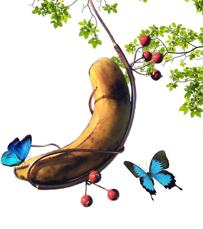 Butterfly Feeders Butterfly Hummingbird Feeder for Outdoor,Mini Hanging Butterfly Banana Feeder, Copper Vine Sturdy Banana Holder, Attract Butterflies, Bees and Birds to Your Garden (2)