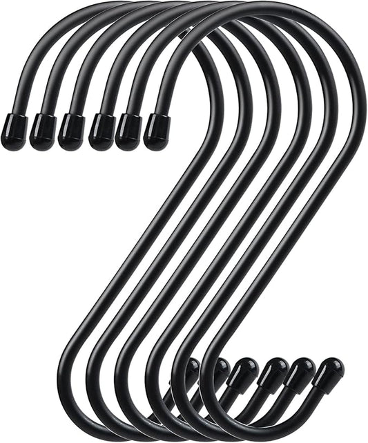 12 Pack 6 Inch S Hooks, Large S Hooks with Rubber Stopper Heavy Duty Metal S Hook, for Indoor or Outdoor, S Hooks for Hanging Plants, Birdhouse, Pan, Cups, Bags, Jewelry, Towels