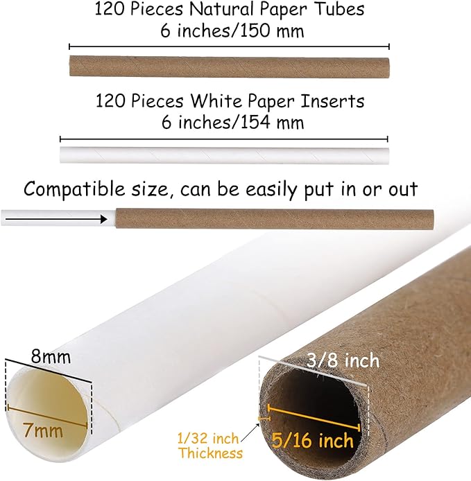 Elcoho 120 Sets of Outdoors Mason Bee Nesting Tube Refill Kit Includes 120 Pieces 6-Inch Replacement Tubes & 120 Pieces Refill Tubes, Bee Nest House Hotels Tubes Bee Paper Inserts Cardboard Nest Tubes