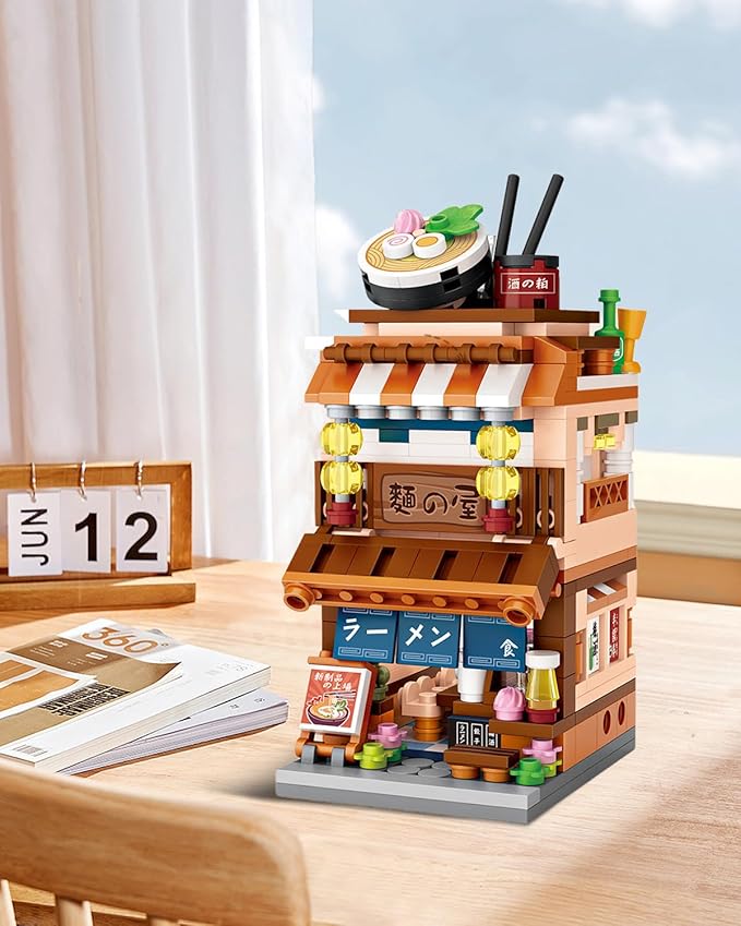 Japanese City Street View Ramen Shop, MOC Creative Mini Building Blocks House Set 412 pcs, Simulation Architecture Construction Toy, Gifts Idea for Kids Adults (1654)