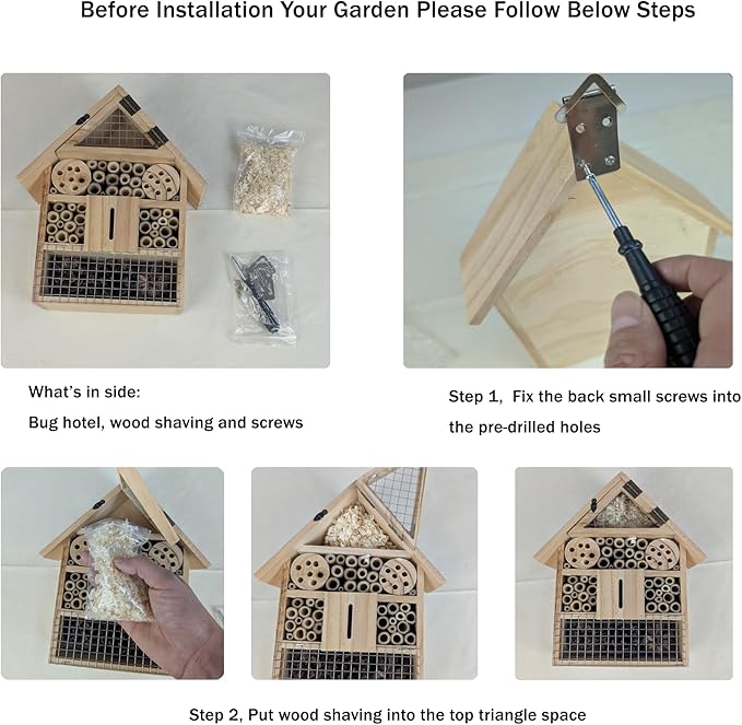 Niteangel Natural Wooden Hanging Bee House for Gardens | Natural Wooden Butterfly Hotel for Bee, Butterfly, Ladybirds, Beneficial Insect Habitat, Bee Hotel Garden