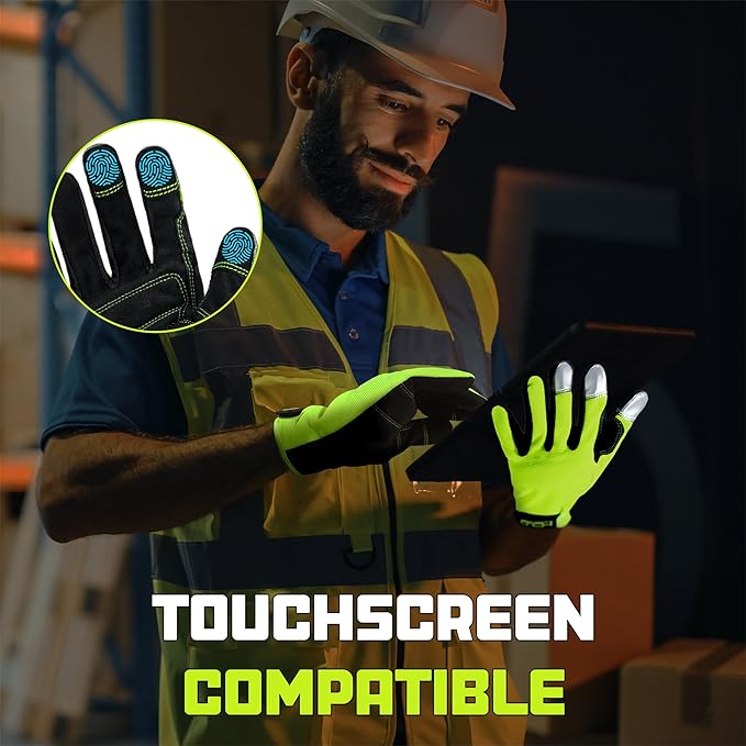 HANDLANDY Work Gloves for Men & Women, Utility Mechanic Working Gloves Touch Screen, Flexible Gardening Gloves for Yard