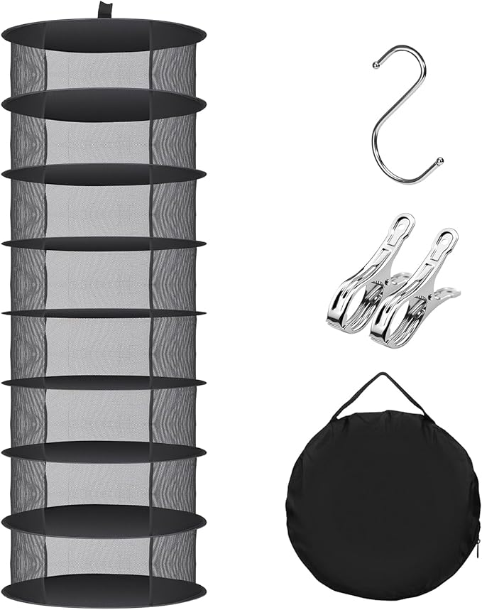 Herb Drying Rack Hanging Collapsible Drying Net for Garden Hydroponic Plant, Flowers, Herbs,Dry Mesh Folding Dryer (8 Layer)