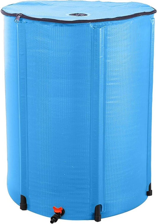 100 Gallon Collapsible Rain Barrel, Water Storage Tank, Portable Rainwater Collection System, Rain Catcher Barrel with Spigots and Overflow Kit, Rain Water Barrel Collector for Garden, Blue