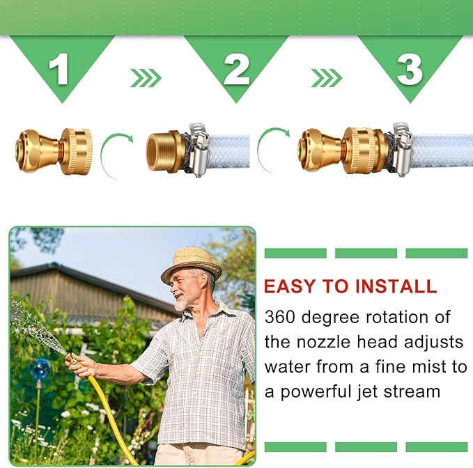 Hotop Big Shot Nozzle Power Brass Hose Nozzle Adjustable Twist Sprayer for Garden (3, 3/4inch)