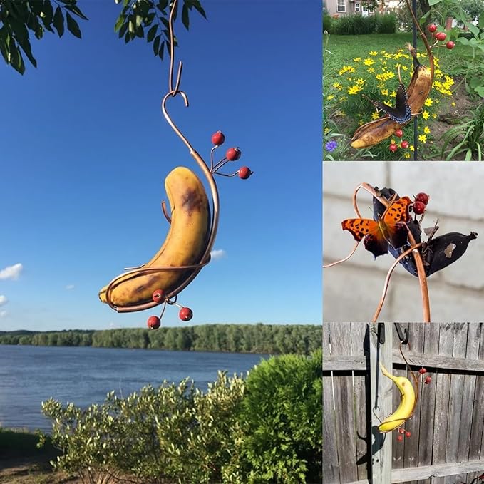 Butterfly Feeders Butterfly Hummingbird Feeder for Outdoor,Mini Hanging Butterfly Banana Feeder, Copper Vine Sturdy Banana Holder, Attract Butterflies, Bees and Birds to Your Garden (1)