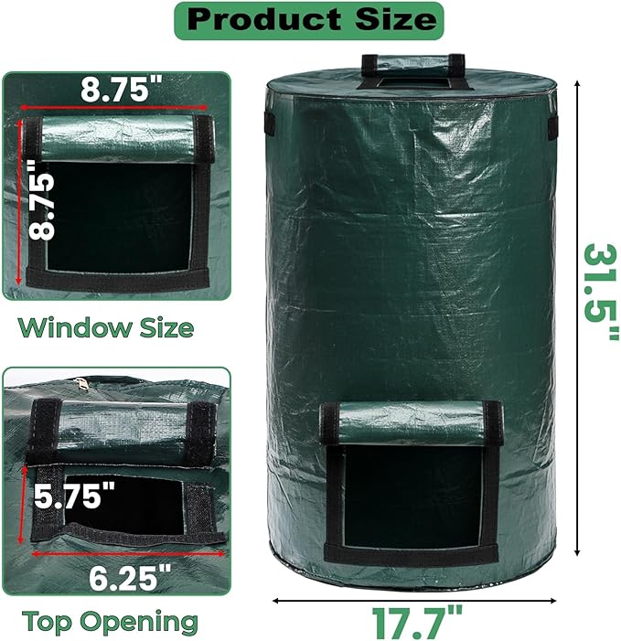 4 Pack 34 Gallons Reusable Yard Waste Bags, Leaf Lawn Collector Containers with Lid and Handles, Heavy Duty Collapsible Compost Bins with Bottom Window for Outdoor Debris Wet Leaves Grass