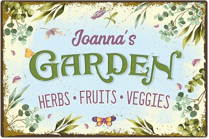 Custom Garden Sign, Present, Personalized Name for Vegetable Patch and Backyard Décor Sign, 12x18 Inches, Rust Free .063 Aluminum, Fade Resistant, Made in USA by Sigo Signs