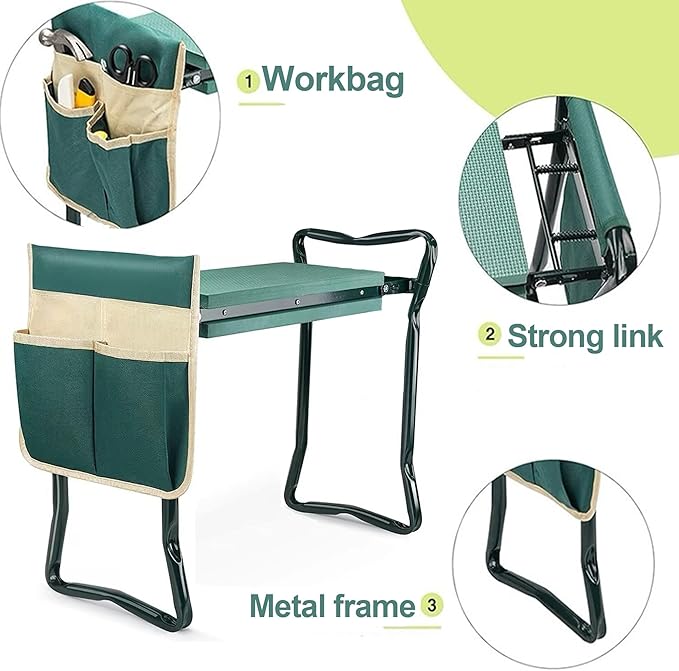 Garden Kneeler and Seat with Thicken & Widen Soft Kneeling Pad,Foldable Garden Stool Heavy Duty Gardening Bench for Kneeling and Sitting,Great Gardening Gifts for Women&Seniors