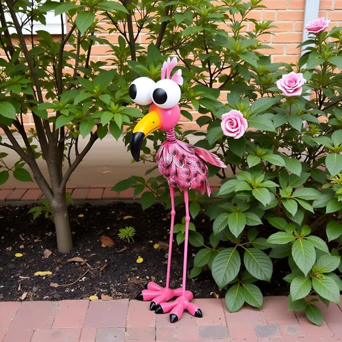 Large Flamingo Garden Statue, Metal Flamingo Outdoor Staute Waterproof, Pink Flamingo Yard Art Sculptures Decor for Yard, Lawn, Patio, Backyard