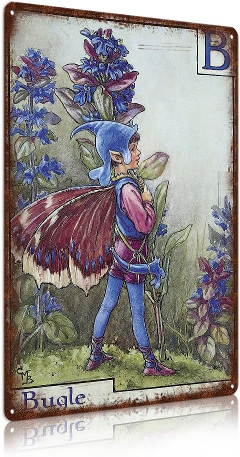 Flower Fairy Wall Decor Vintage Metal Tin Signs Fairy Garden Accessories - Bugle