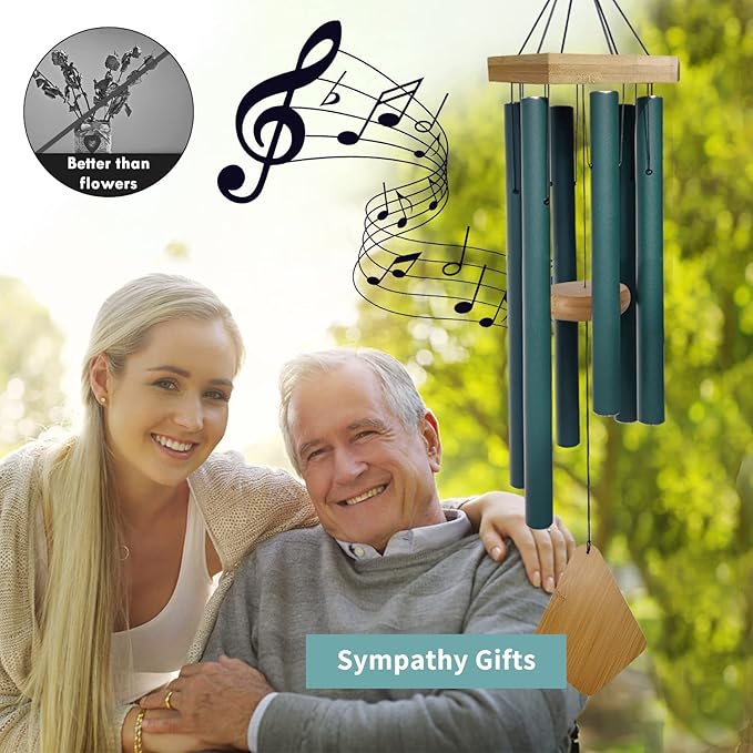 Wind Chimes Deep Tone Outdoor with Hook for Mother's Day/Housewarming/Christmas, Memorial Wind Chimes for Patio, Garden, Yard, Home Decor, Green