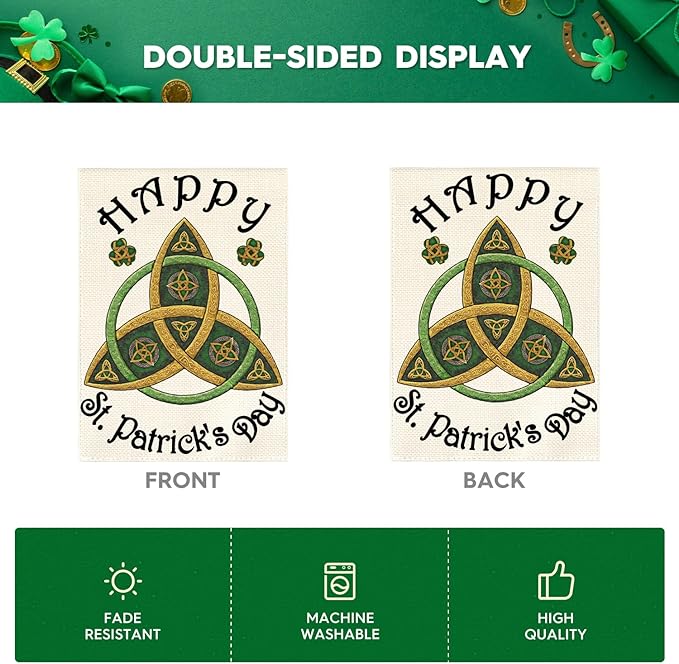 AVOIN colorlife Trinity Happy St Patricks Day House Flag 28x40 Inch Double Sided Outside, Shamrock Clover Welcome Yard Outdoor Decoration